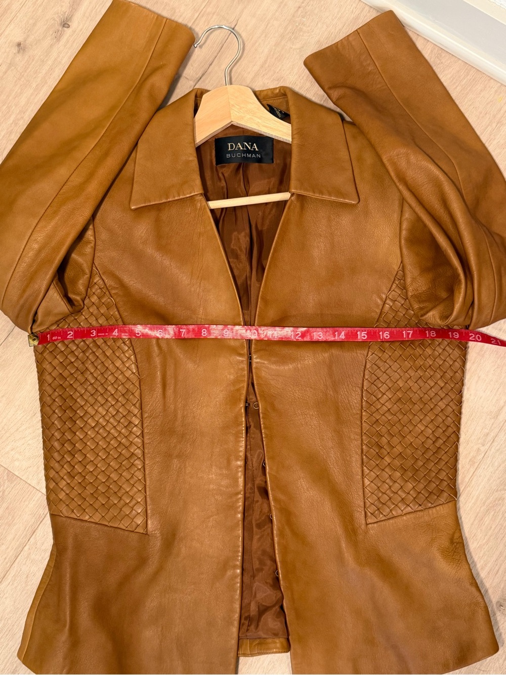Leather Cognac Woven Blazer Jacket size 10 - Picture 7 of 10